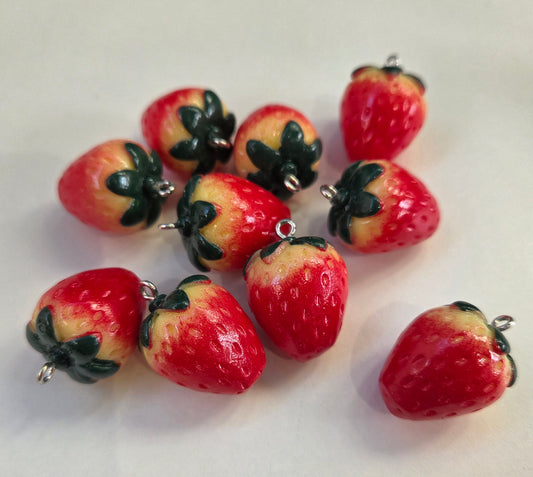 Resin Strawberry Charms - Medium size
