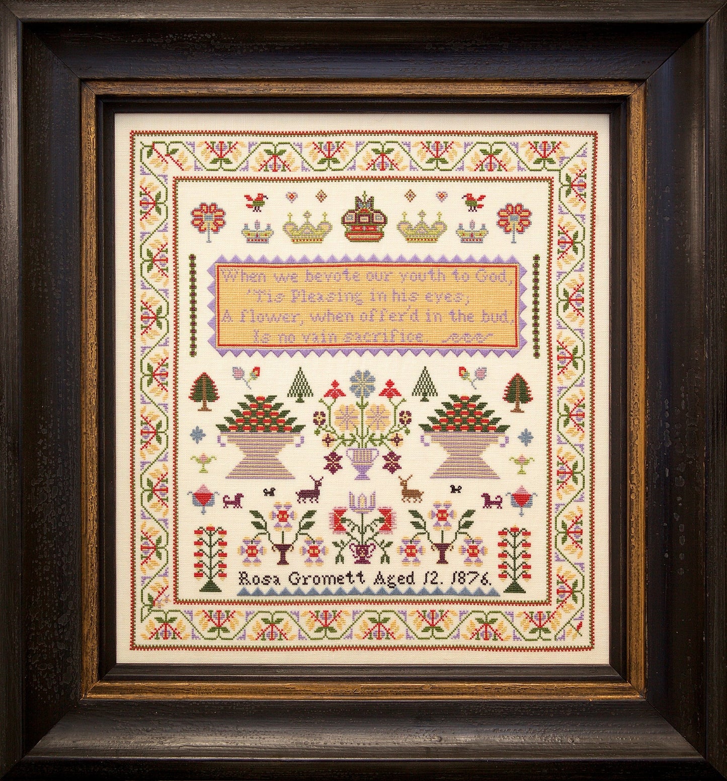 Rosa Gromett 1876 - Reproduction Sampler by Hands Across the Sea Samplers