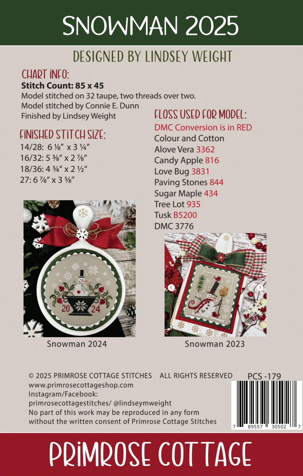 Snowman 2025 - Cross Stitch Chart by Primrose Cottage