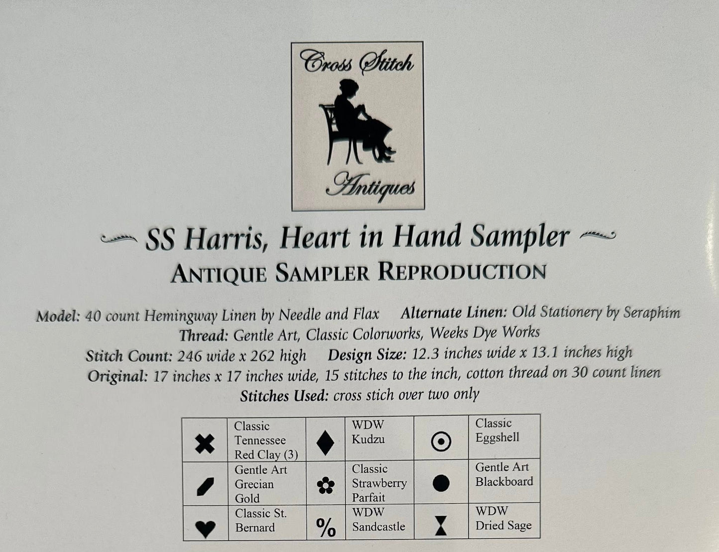 SS Harris - Reproduction Sampler Pattern by Cross Stitch Antiques PREORDER
