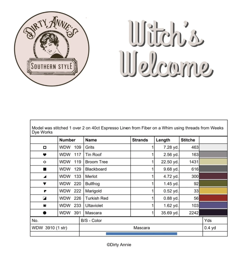 Witch's Welcome - Cross Stitch Pattern by Dirty Annie's PREORDER