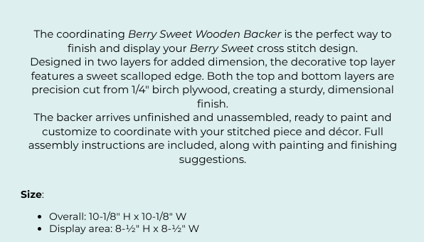 Berry Sweet Wooden Backer - Cross Stitch Pattern by Cherry Blossoms PREORDER