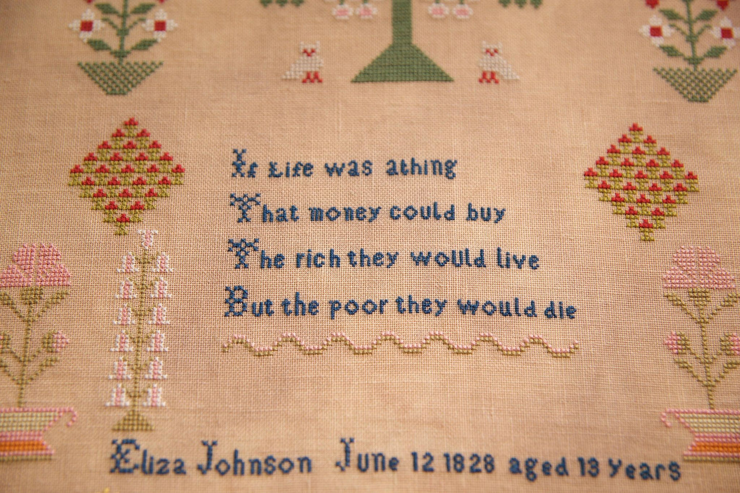 Eliza Johnson 1828 ~ Reproduction Sampler Pattern by Hands Across the Sea Samplers