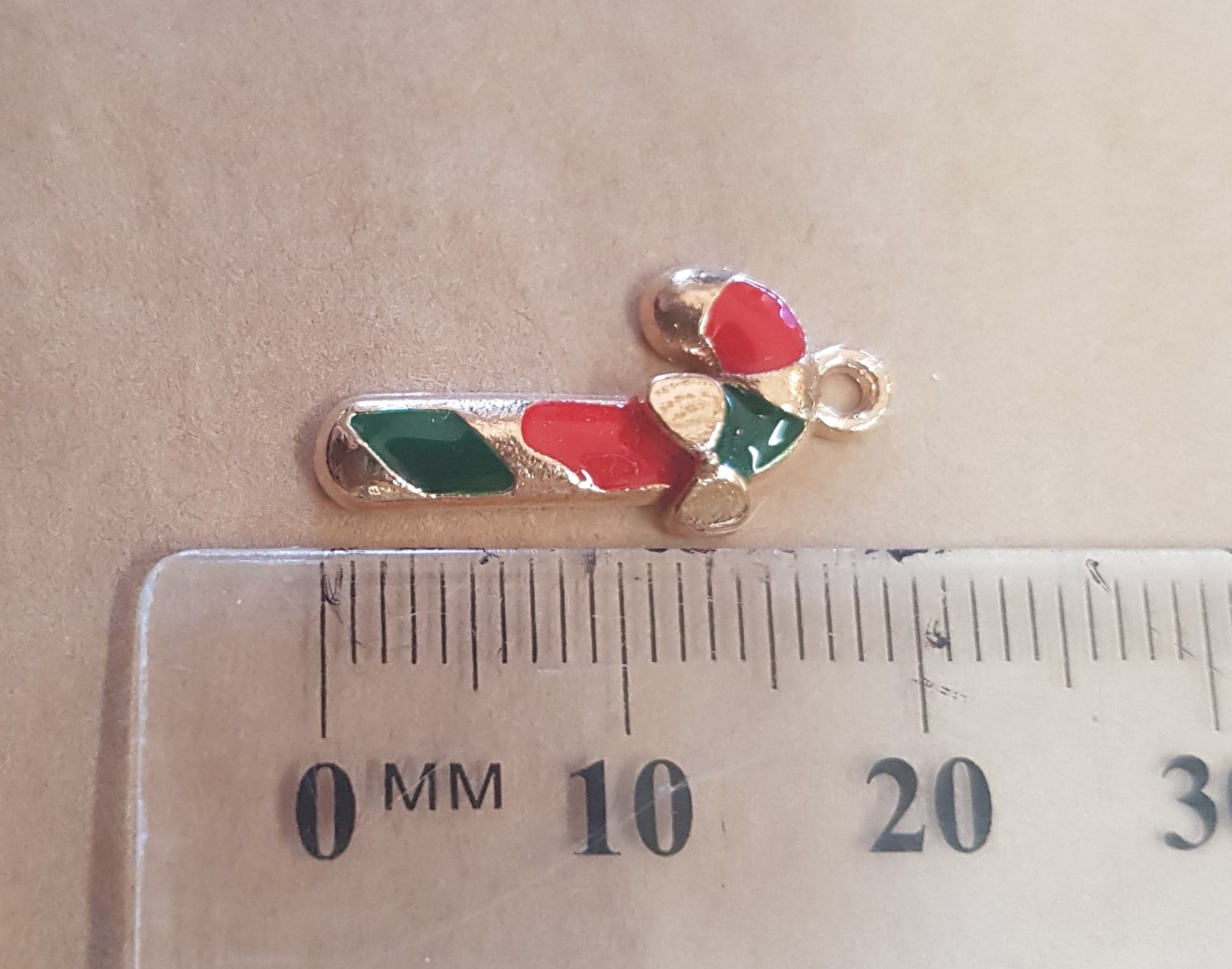 Christmas Candy Cane Charm - 10mm x 20mm