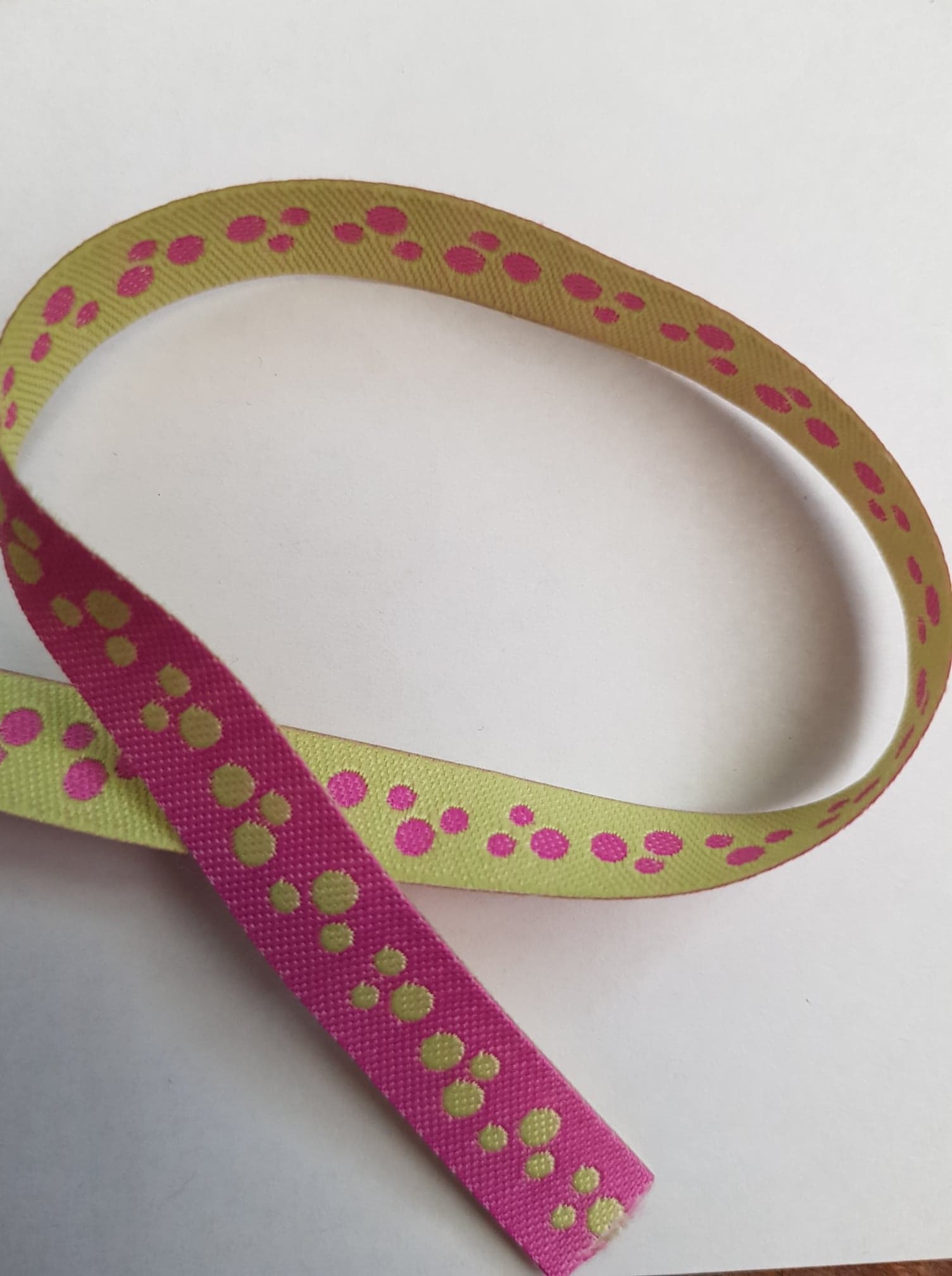 Lime/Pink Dots Ribbon (reversible) by Nancy Ziemann