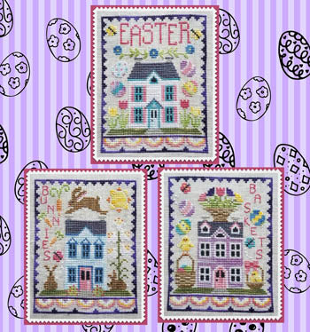 Easter House Trio - Cross Stitch Pattern by Waxing Moon Designs