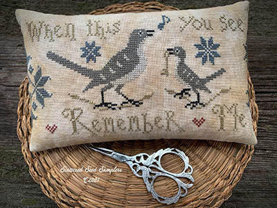 Mockingbird's Message Pinkeep - Cross Stitch Pattern by Scattered Seed Samplers