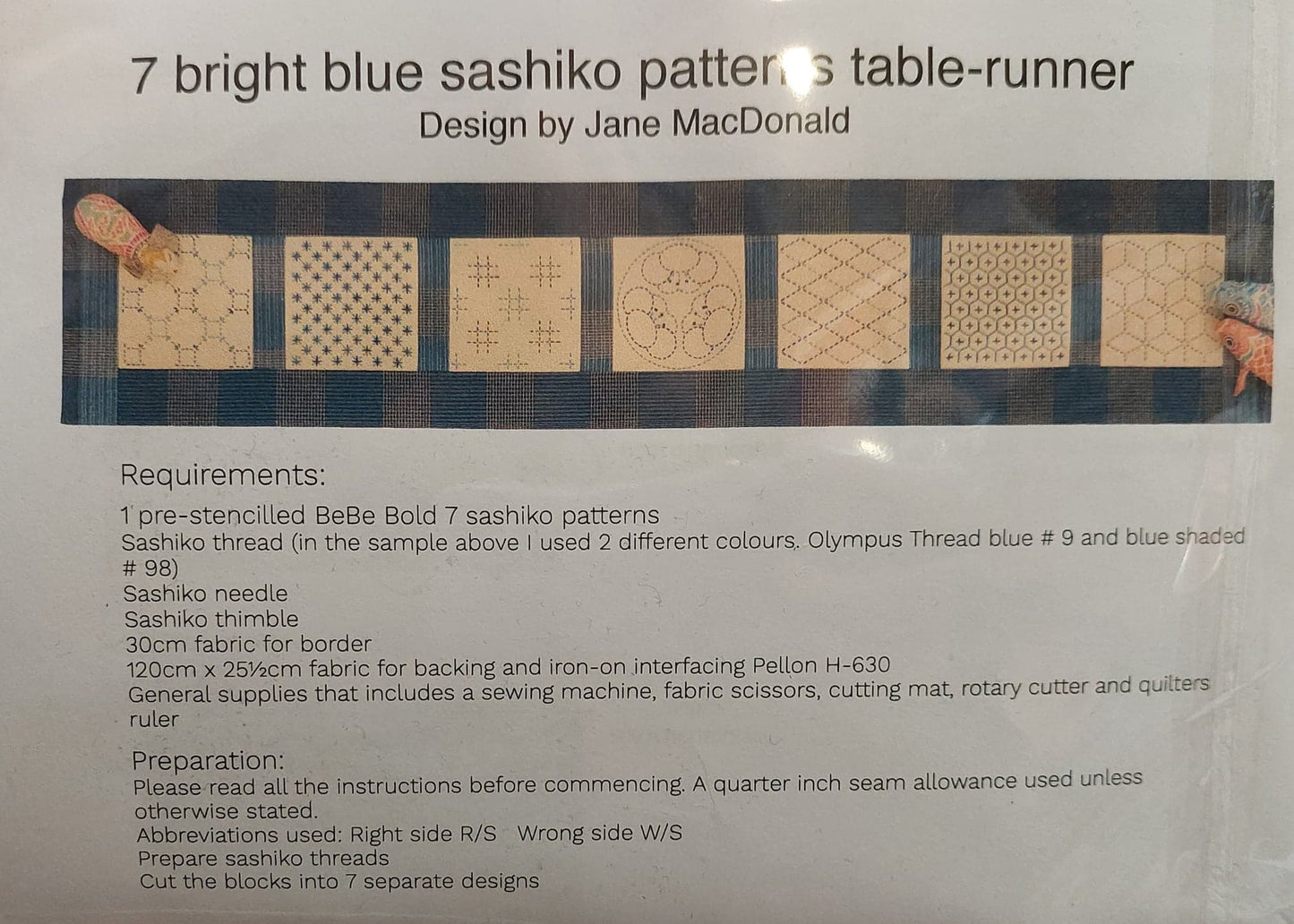 SASHIKO TABLERUNNER KIT - 7 Bright Blue