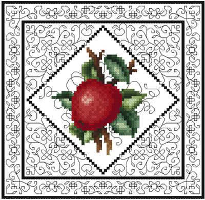 Blackwork Fruit Apple - Cross Stitch Pattern