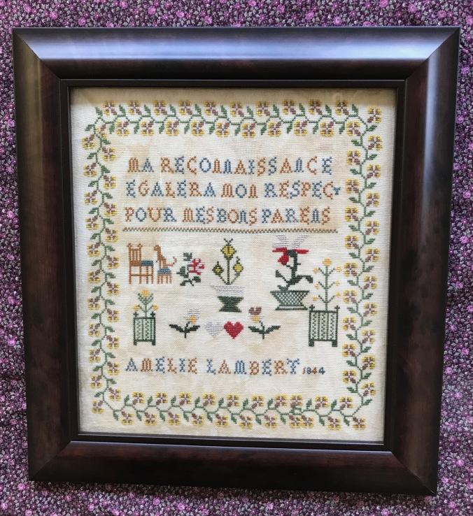 Amelie Lambert 1844 - Reproduction Sampler Pattern by Victorian Rose Needlearts
