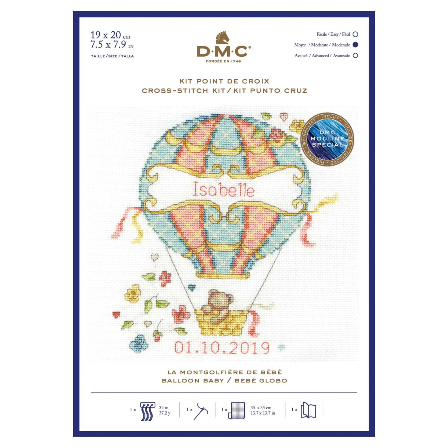 DMC BABY CROSS STITCH KIT- HOT AIR BALLOON