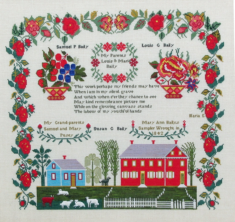 Mary Ann Baily 1842 - Reproduction Sampler Pattern by Queenstown Samplers
