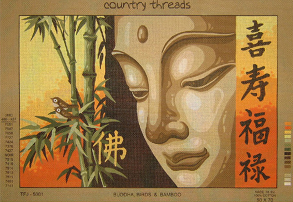 Buddha, Birds and Bamboo Printed Tapestry