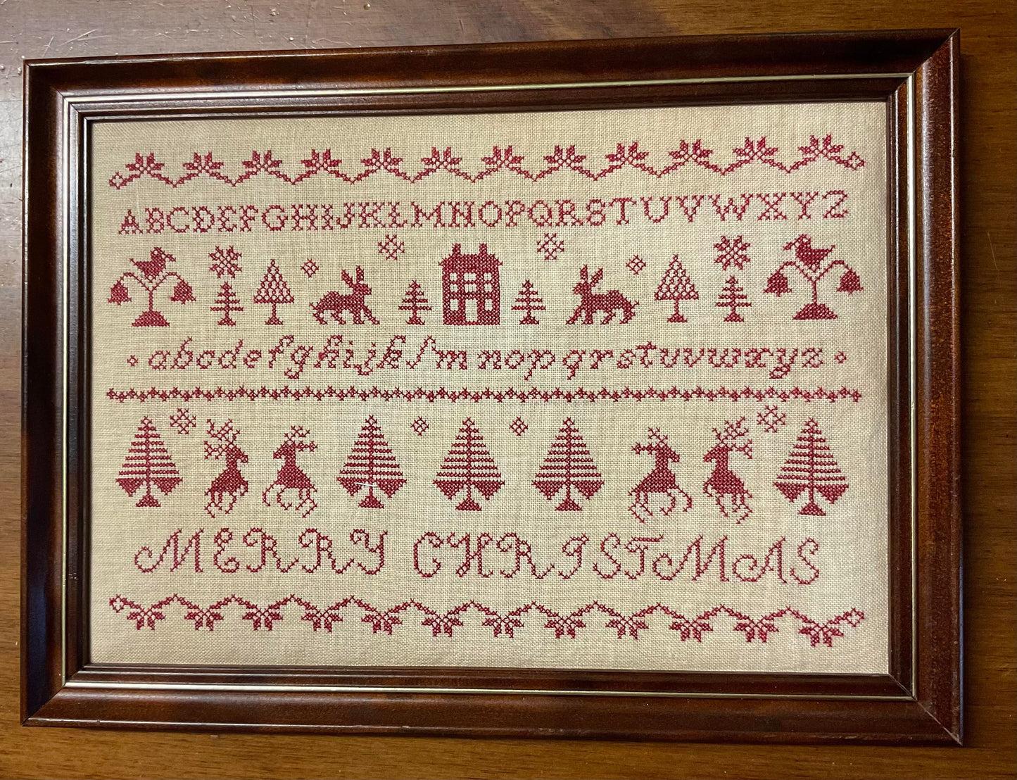 Merry Redwork Sampler - Cross-stitch pattern by Frog Cottage Designs