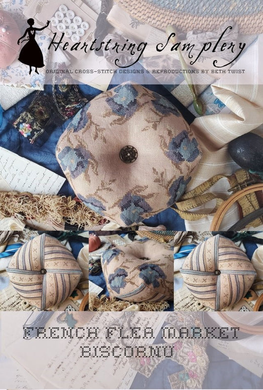 French Flea Market Biscornu - Cross Stitch Pattern by Heartstring Samplery