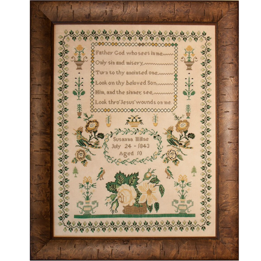 Susanna Miilne 1843 ~Reproduction Sampler Pattern by Hands Across the Sea Samplers