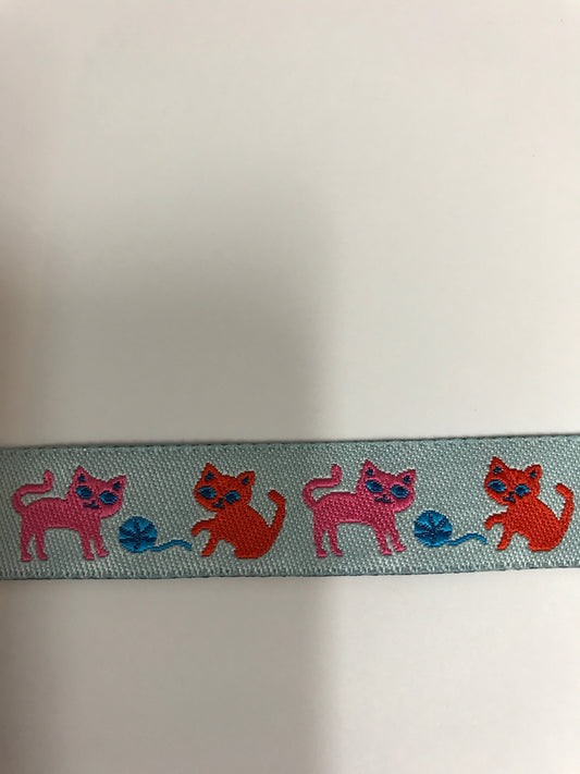 Pink Cats Blue Ball Ribbon by Nancy Ziemann
