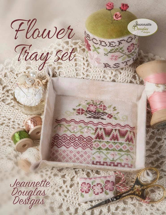 Flower Tray Set - Cross Stitch Pattern with Embellishments