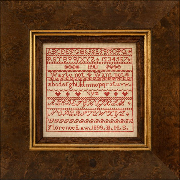 Florence Law 1899 Waste not, Want not ~ Reproduction Sampler Pattern by Hands Across the Sea Samplers