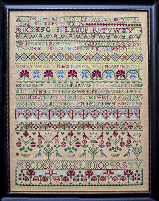 Mary Wills 1750 ~ Reproduction Sampler Pattern by Hands Across the Sea Samplers