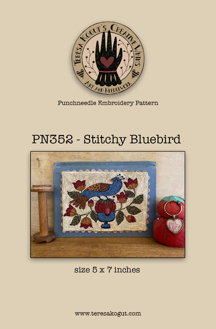 Stitchy Bluebird- Punch Needle Pattern by Teresa Kogut