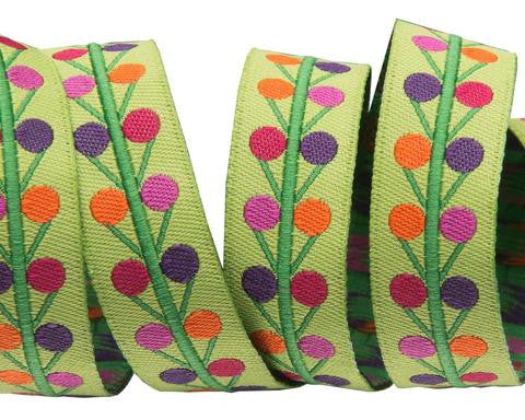 Mini Dots on Lime Ribbon 16mm by Sue Spargo
