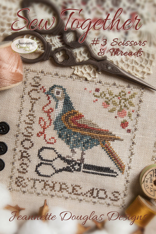 Sew Together #3 Scissors & Threads - Cross Stitch Pattern by Jeannette Douglas