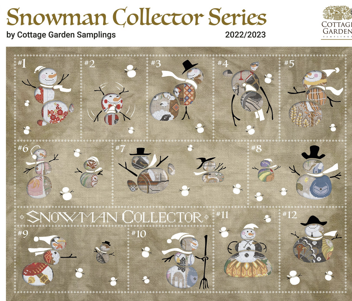 Snowman Collector #1 The Needleworker - Cross Stitch Pattern by Cottage Garden Samplings