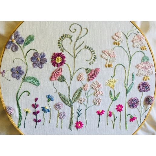 Summer Meadow Embroidery Design - Printed Panel by Roseworks