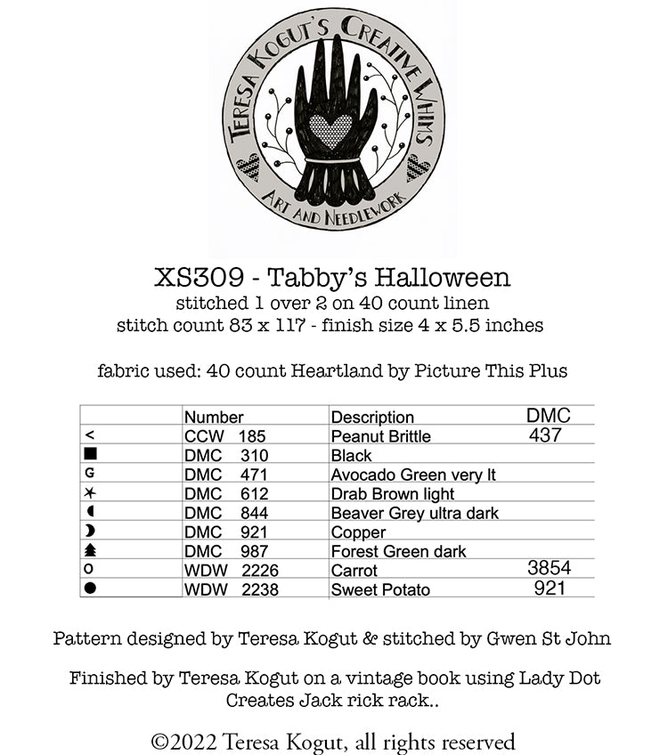 Tabby's Halloween - Cross Stitch Pattern by Teresa Kogut