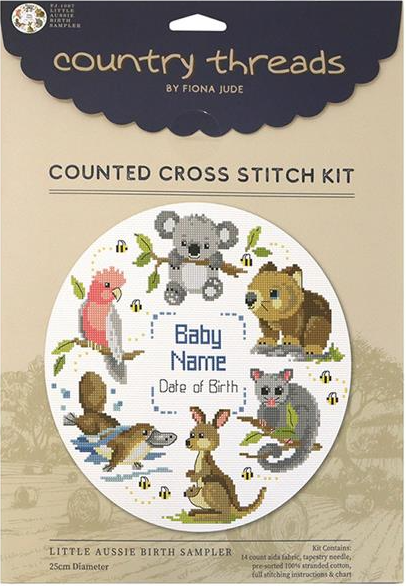 Little Aussie Birth Sampler Cross Stitch Kit by Country Threads
