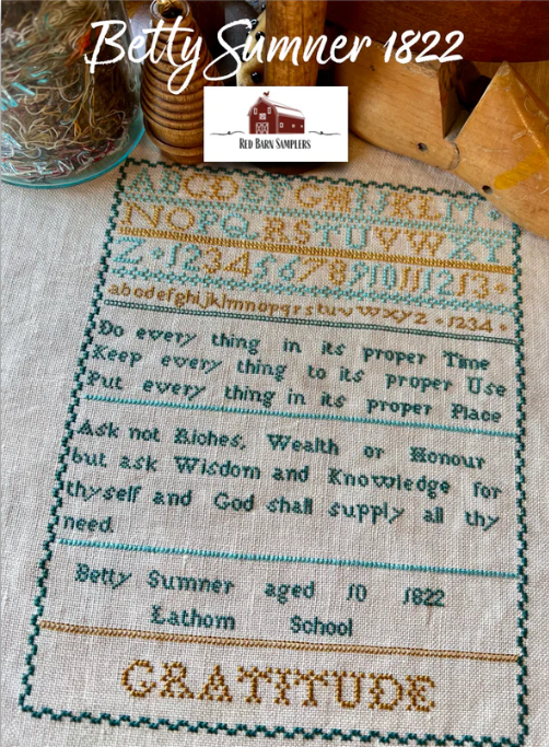 Betty Sumner 1822 - Reproduction Sampler Chart by Red Barn Samplers