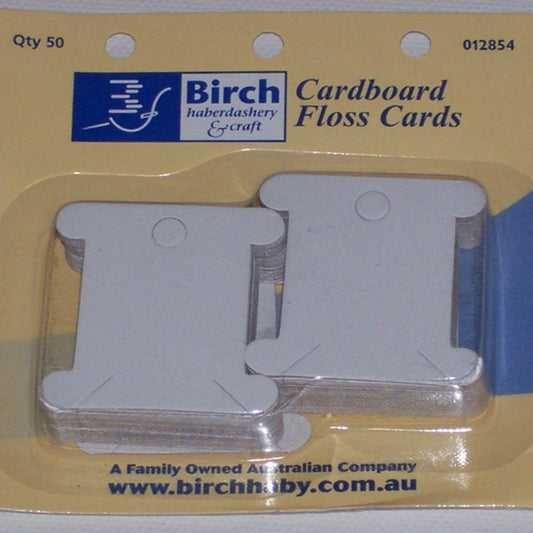 Pack of 50 white cardboard floss cards for organizing threads, branded by Birch Handcraft & Co.