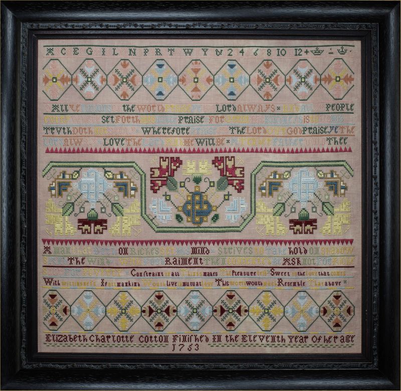 Elizabeth Charlotte Cotton 1753 - Reproduction Sampler Pattern by Hands Across the Sea Samplers