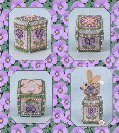 Pansy Rose Cube ~ Cross Stitch pattern with Embellishments