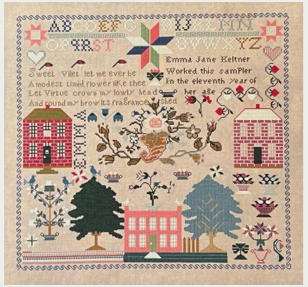 Emma Jane Keltner 1847 - Reproduction Sampler by Queenstown Samplers