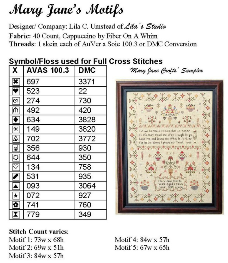 Mary Jane's Motifs - Cross Stitch Pattern by Lila's Studio