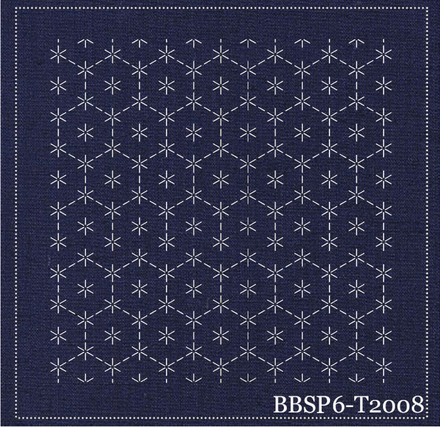 Turtle Shell Connected & Daisy Flowers Pre-Stencilled Sashiko Fabric - Navy