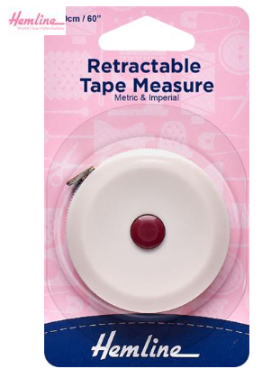 Retractable Tape Measure: Pink/navy blue. Sewing and crafts. 150 cm long.  Metric and imperial.