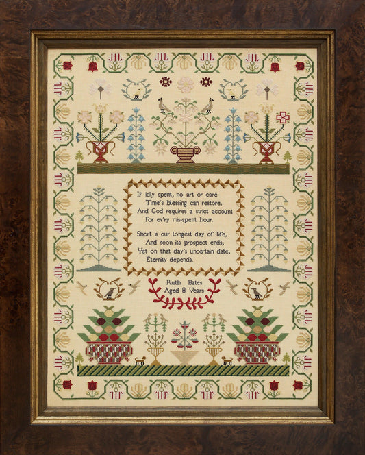 Ruth Bates 1823 ~ Reproduction Sampler Pattern by Hands Across the Sea Samplers