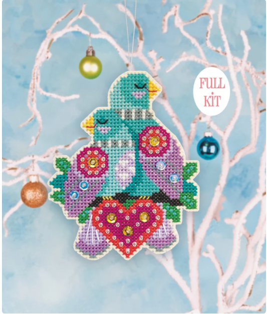 Turtle Doves Ornament Kit - Cross Stitch Kit by Satsuma Street